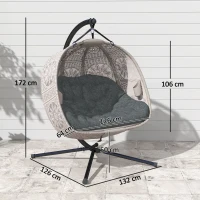 Outsunny Hängesessel mit Gestell, Eiförmiger Hängeschaukel mit abnehmbarem waschbarem Kissen, Hängematte für 2 Personen, Schaukelsessel Indoor Outdoor, Sand+Schwarz(m-3)