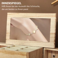 HOMCOM Schmuckbox, Schmuckschatulle, 4-stufiges Layout, integrierter Spiegel, Holz, Braun(m-5)