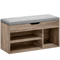 HOMCOM Shoes Cabinet Bench Hidden Storage Padded Seat Organiser Footwear Rack Hallway Grey Wood Grain(m-1)