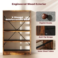 HOMCOM Chest of Drawers, Dresser with 4 Fabric Drawers - Grey and Rustic Brown(m-6)