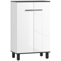 HOMCOM Armario de Baño Mueble Auxiliar de Baño con Puertas Estantes Ajustables y Sistema Anti-vuelco 60x34x94 cm Blanco Brillo