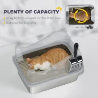 PawHut Stainless Steel Cat Litter Box with High Sides, Metal Scoop, 43 x 33 x 25 cm(m-5)