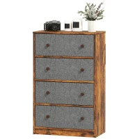 HOMCOM Chest of Drawers, Dresser with 4 Fabric Drawers - Grey and Rustic Brown(m-11)