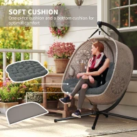 Outsunny Hängesessel mit Gestell, Eiförmiger Hängeschaukel mit abnehmbarem waschbarem Kissen, Hängematte für 2 Personen, Schaukelsessel Indoor Outdoor, Sand+Schwarz(m-5)