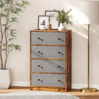 HOMCOM Chest of Drawers, Dresser with 4 Fabric Drawers - Grey and Rustic Brown(m-8)
