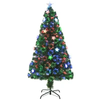 HOMCOM 5FT Prelit Artificial Christmas Tree Fibre Optic Star LED Light Holiday Home Xmas Decoration with LED Light for Indoor Party, Green(m-1)