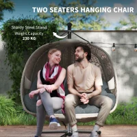 Outsunny Hängesessel mit Gestell, Eiförmiger Hängeschaukel mit abnehmbarem waschbarem Kissen, Hängematte für 2 Personen, Schaukelsessel Indoor Outdoor, Sand+Schwarz(m-7)