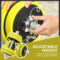 HOMCOM 20KGS 2-In-1 Dumbbell & Barbell Adjustable Set Strength Muscle Exercise Fitness Plate Bar Clamp Rod Home Gym Sports Area, Yellow(m-6)