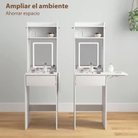 HOMCOM Tocador de Maquillaje con Luces LED de Color Ajustable y Espejo Lateral Abatible Cajón Compartimentos Abiertos Blanco(m-5)