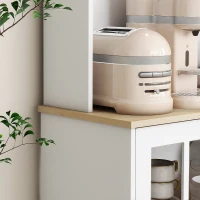 HOMCOM Buffet cuisine, meuble cuisine rangement haut, meuble de rangement avec plan de travail, 3 portes vitrées, 2 niches et étagères réglables, 80 x 37 x 183 cm, blanc chêne(m-5)