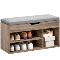 HOMCOM Shoes Cabinet Bench Hidden Storage Padded Seat Organiser Footwear Rack Hallway Grey Wood Grain(m-10)