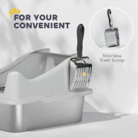 PawHut Stainless Steel Cat Litter Box with High Sides, Metal Scoop, 43 x 33 x 25 cm(m-8)