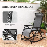 Outsunny Silla Mecedora de Jardín Plegable Tumbona Reclinable con Techo Protección Solar Reposacabezas Extraíble y Reposapiés Estructura de Acero 120x67x102 cm Gris(m-6)