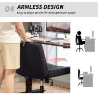 HOMCOM Armless Office Chair No Wheels, Linen Fabric Criss Cross Legged Desk Chair with Wide Seat, Thick Padding, Tilt Function, Height Adjustable Swivel Computer Seat for Home, Black(m-7)