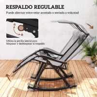 Outsunny Silla Mecedora de Jardín Plegable Tumbona Reclinable con Techo Protección Solar Reposacabezas Extraíble y Reposapiés Estructura de Acero 120x67x102 cm Gris(m-7)