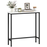 HOMCOM Console d'Entrée Étroite avec Surface Effet Marbre et Cadre en Métal 75x24x76 cm Blanc et Noir(m-6)