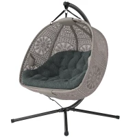 Outsunny Hängesessel mit Gestell, Eiförmiger Hängeschaukel mit abnehmbarem waschbarem Kissen, Hängematte für 2 Personen, Schaukelsessel Indoor Outdoor, Sand+Schwarz(m-10)