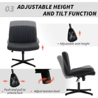 HOMCOM Armless Office Chair No Wheels, Linen Fabric Criss Cross Legged Desk Chair with Wide Seat, Thick Padding, Tilt Function, Height Adjustable Swivel Computer Seat for Home, Black(m-6)