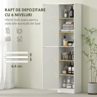 HOMCOM Coloană de Baie cu 2 Dulapuri și 6 Rafturi Reglabile, Alb(m-4)