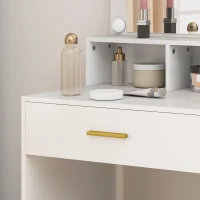 HOMCOM Frisiertisch mit LED-Spiegel und 10 Lichtern, dimmbar, Schublade, Schrank und offene Regale, 80x40x135cm, weiß(m-4)