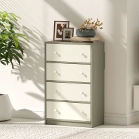 HOMCOM Commode 4 Tiroirs Pliables avec Poignées Doubles, en Bois, Acier et Tissu, 58x30x91 cm, Blanc et Gris(m-4)