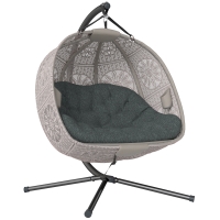 Outsunny Hängesessel mit Gestell, Eiförmiger Hängeschaukel mit abnehmbarem waschbarem Kissen, Hängematte für 2 Personen, Schaukelsessel Indoor Outdoor, Sand+Schwarz