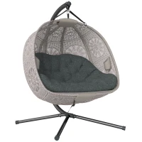 Outsunny Hängesessel mit Gestell, Eiförmiger Hängeschaukel mit abnehmbarem waschbarem Kissen, Hängematte für 2 Personen, Schaukelsessel Indoor Outdoor, Sand+Schwarz(m-1)