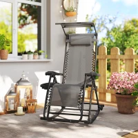 Outsunny Garden Rocking Chair Folding Recliner Outdoor Adjustable Sun Lounger Rocker Zero-Gravity Seat with Headrest Side Holder Patio Deck - Grey(m-9)