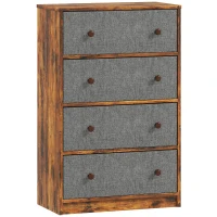 HOMCOM Chest of Drawers, Dresser with 4 Fabric Drawers - Grey and Rustic Brown(m-1)