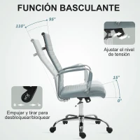 Vinsetto Silla de Escritorio Giratoria con Respaldo Alto Altura Ajustable Función Basculante y Reposabrazos Gris Claro(m-6)