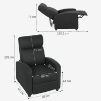 HOMCOM Poltrona Relax Reclinabile Manualmente con Poggiapiedi e Imbottita in Tessuto, Nero(m-3)