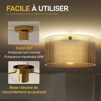 HOMCOM Plafonnier LED 40W base E27 moderne pour salon, couloir, salle à manger, cuisine, transparent(m-5)