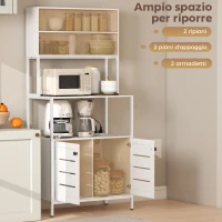 HOMCOM Mobile Dispensa con Ripiani, Armadietti e 2 Prese di Ricarica, in Legno e Acciaio, 80x42x171 cm, Bianco(m-5)