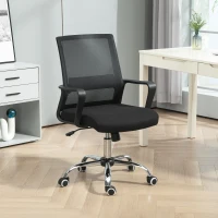Vinsetto Home Office Chair and Computer Desk Set, Mesh Chair with Swivel Wheels, Study Desk with Storage Shelf, Rustic Brown and Black(m-9)