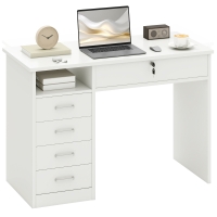 HOMCOM Computer Desk, Home Office Desk with Lockable Drawer, Storage Shelf for Study Bedroom, 110 x 50 x 76 cm, White