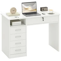 HOMCOM Computer Desk, Home Office Desk with Lockable Drawer, Storage Shelf for Study Bedroom, 110 x 50 x 76 cm, White(m-10)