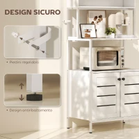 HOMCOM Mobile Dispensa con Ripiani, Armadietti e 2 Prese di Ricarica, in Legno e Acciaio, 80x42x171 cm, Bianco(m-6)