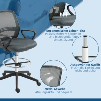Vinsetto Bürostuhl Ergonomischer Schreibtischstuhl mit Armlehnen und Verstellbarer Fußring Netzbespannung Grau(m-8)
