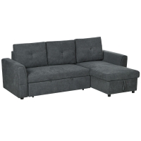 HOMCOM 3-Sitzer-Sofa mit Bettfunktion, Schlafsofa mit Chaiselongue, Polstersofa, Dunkelgrau