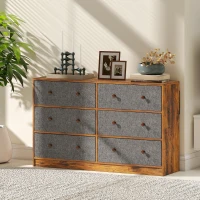 HOMCOM Chest of Drawers, Dresser with 6 Fabric Drawers - Grey and Rustic Brown(m-9)