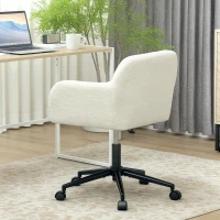 HOMCOM Sedia da Ufficio Girevole con Ruote, Sedia da Scrivania, Tessuto in Pile, Schiuma, Regolabile in Altezza, Home Office, Crema(m-4)