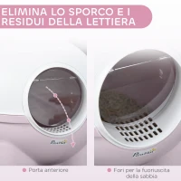 PawHut Lettiera per Gatti 4kg Max con Coperchio e Paletta Inclusa, 53x51x48 cm, Bianca e Rosa(m-4)