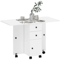 HOMCOM Table de cuisine pliable table à manger pliante 2 plateaux rabattables avec 2 tiroirs 1 placard blanc(m-1)