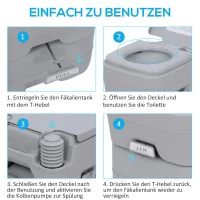 HOMCOM Campingtoilet, 20 L Mobiel WC, Campingtoilet met spoel- en afvoertank, 35,5 x 41 x 42,5 cm, plastic, grijs(m-5)