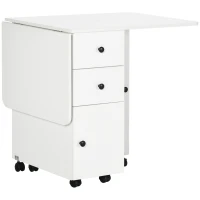 HOMCOM Table de cuisine pliable table à manger pliante 2 plateaux rabattables avec 2 tiroirs 1 placard blanc(m-11)