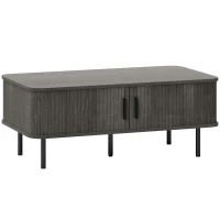 HOMCOM Coffee Table with Storage, Living Room Table with Slatted Tambour Sliding Doors and Foot Pads, Rectangular Coffee Table with Elevated Base for Living Room, Grey Wood-Effect(m-1)