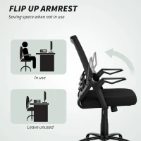 Vinsetto Mesh Office Chair, Computer Desk Chair with Flip-up Armrests, Lumbar Back Support and Swivel Wheels, Black(m-7)