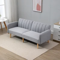 HOMCOM Sofá Cama de 2 Lugares com Encosto Ajustável em 3 Posições Apoio para os Braços Desmontável e Pés de Madeira Sofá Duplo Moderno para Sala de Estar Escritório 173x75x73cm Cinza(m-10)