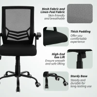 Vinsetto Mesh Office Chair, Computer Desk Chair with Flip-up Armrests, Lumbar Back Support and Swivel Wheels, Black(m-9)