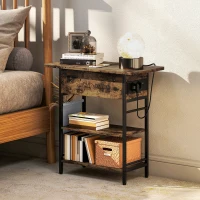 HOMCOM Table d'appoint bout de canapé avec station de charge et sac de rangement, 60 x 29,8 x 58,5 cm, brun rustique(m-8)